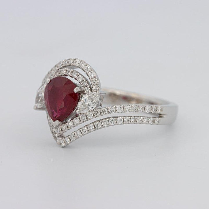 1.35 CT Pearshape Red Ruby Ring - ZIZOV DIAMONDS