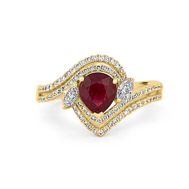 1.35 CT Pearshape Red Ruby Ring - ZIZOV DIAMONDS