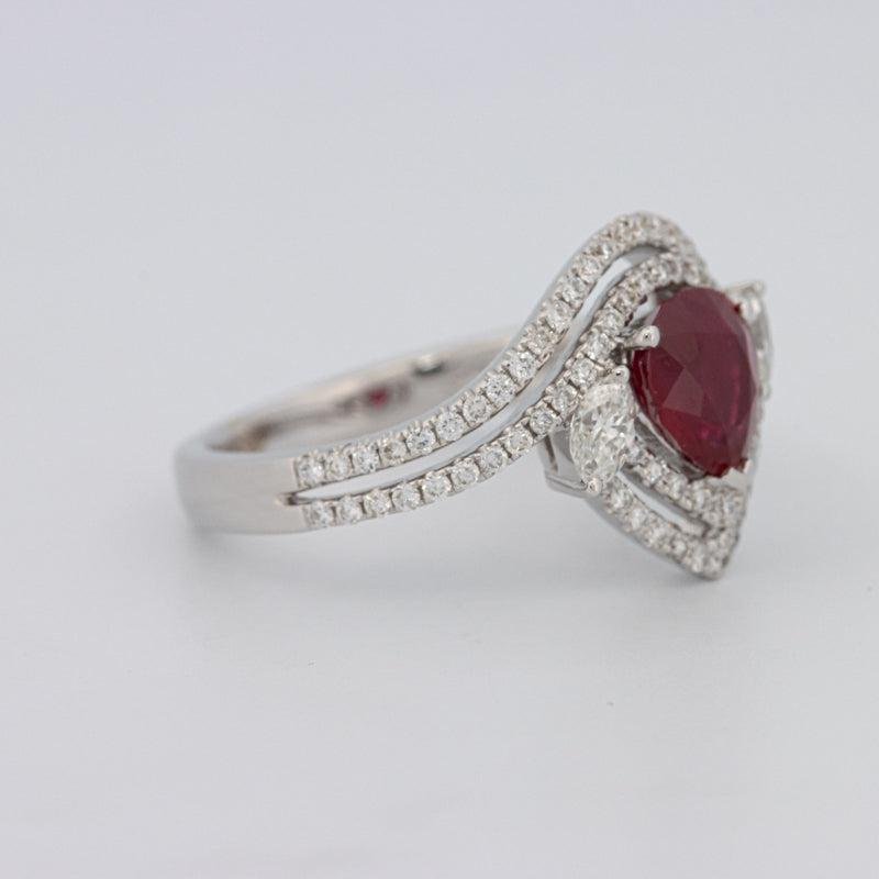 1.35 CT Pearshape Red Ruby Ring - ZIZOV DIAMONDS