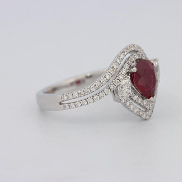 1.35 CT Pearshape Red Ruby Ring - ZIZOV DIAMONDS