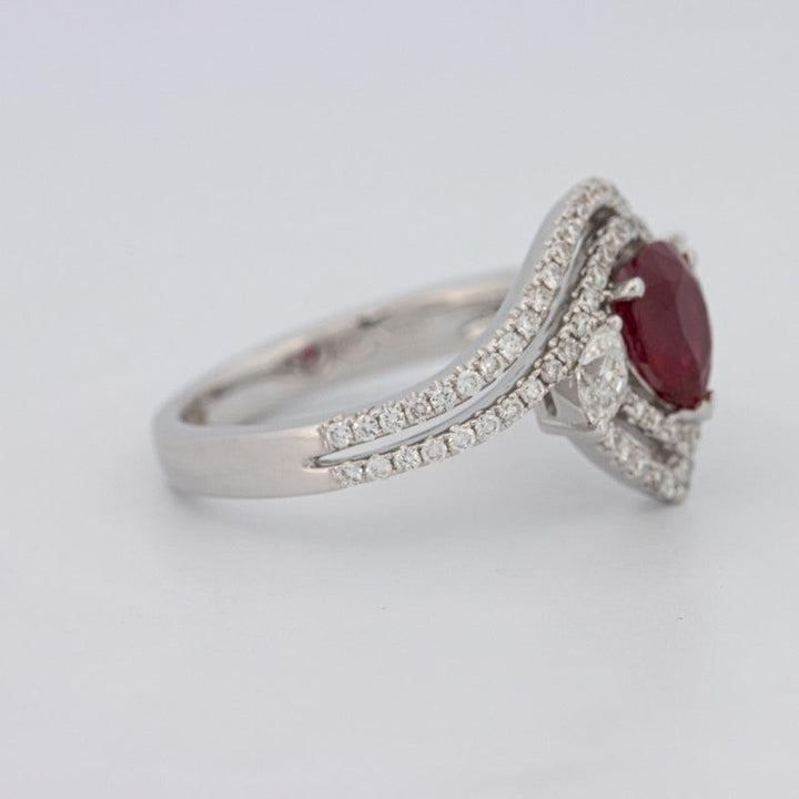 1.35 CT Pearshape Red Ruby Ring - ZIZOV DIAMONDS