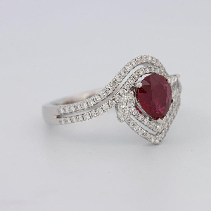 1.35 CT Pearshape Red Ruby Ring - ZIZOV DIAMONDS