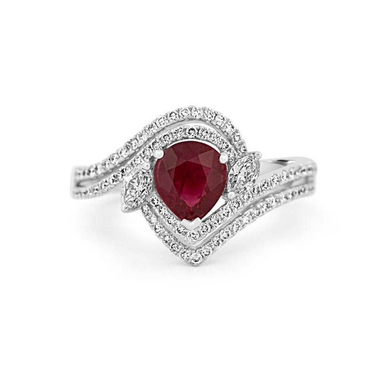 1.35 CT Pearshape Red Ruby Ring - ZIZOV DIAMONDS