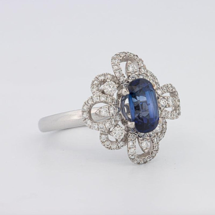 1.80 CT Oval Blue Sapphire Flower Ring - ZIZOV DIAMONDS