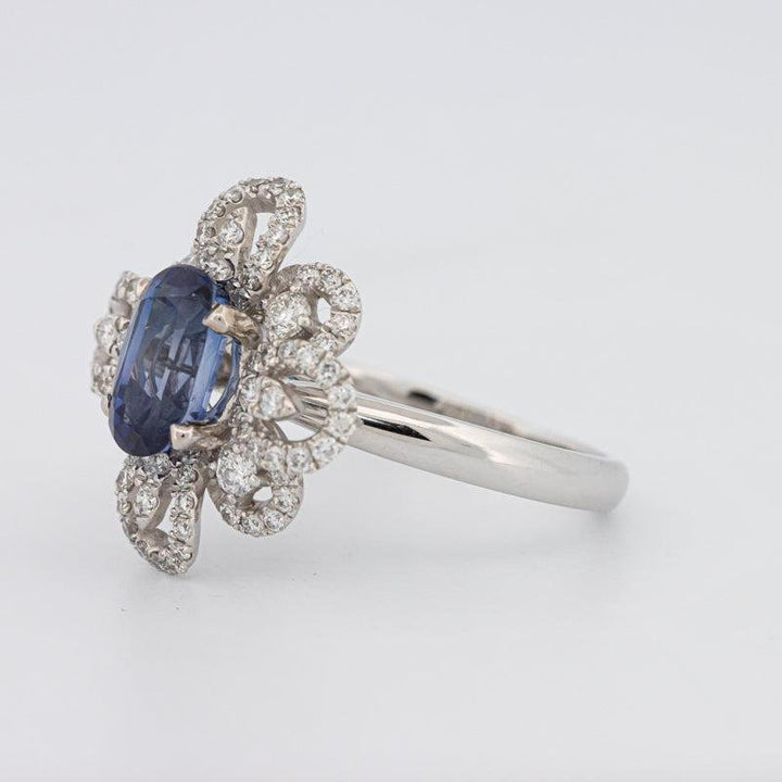 1.80 CT Oval Blue Sapphire Flower Ring - ZIZOV DIAMONDS
