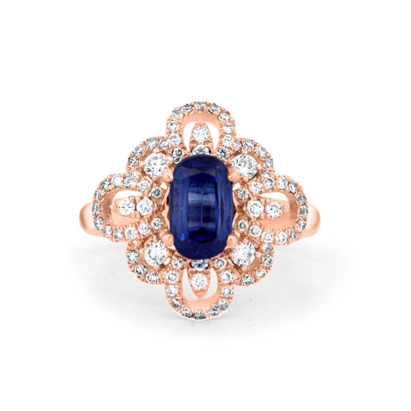 1.80 CT Oval Blue Sapphire Flower Ring - ZIZOV DIAMONDS