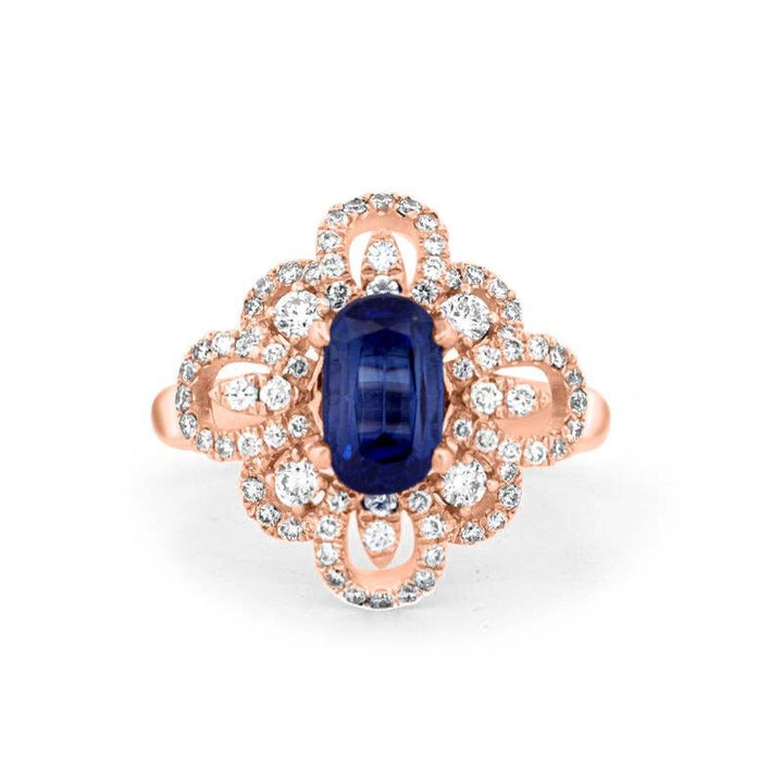 1.80 CT Oval Blue Sapphire Flower Ring - ZIZOV DIAMONDS