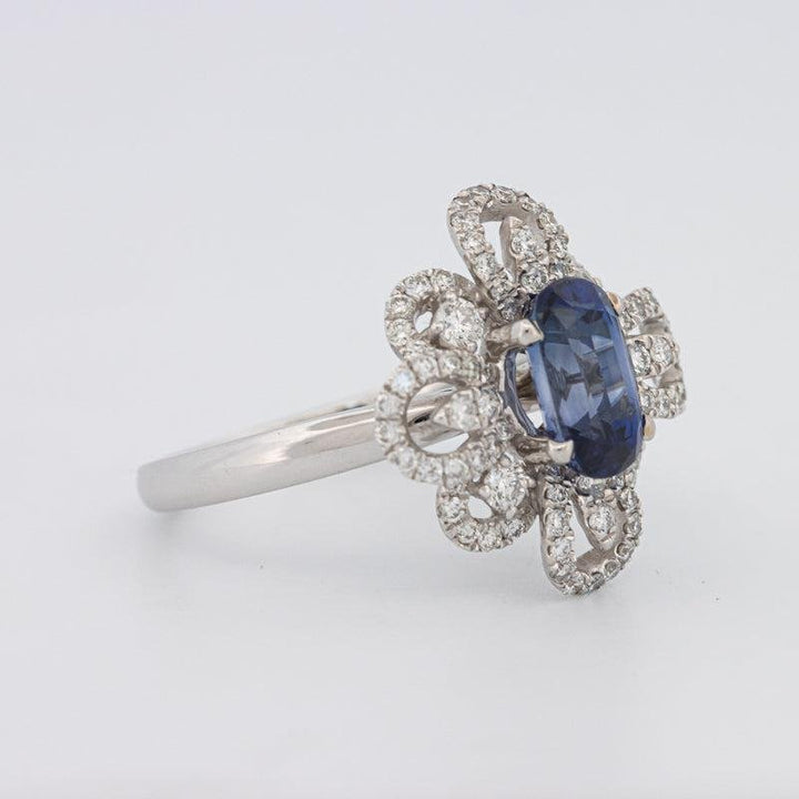 1.80 CT Oval Blue Sapphire Flower Ring - ZIZOV DIAMONDS