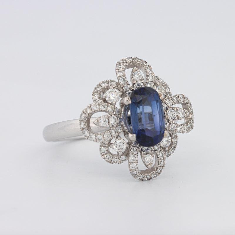 1.80 CT Oval Blue Sapphire Flower Ring - ZIZOV DIAMONDS