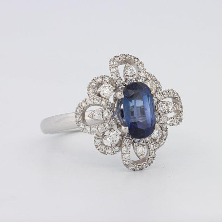 1.80 CT Oval Blue Sapphire Flower Ring - ZIZOV DIAMONDS