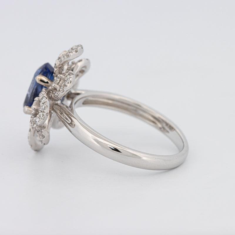 1.80 CT Oval Blue Sapphire Flower Ring - ZIZOV DIAMONDS