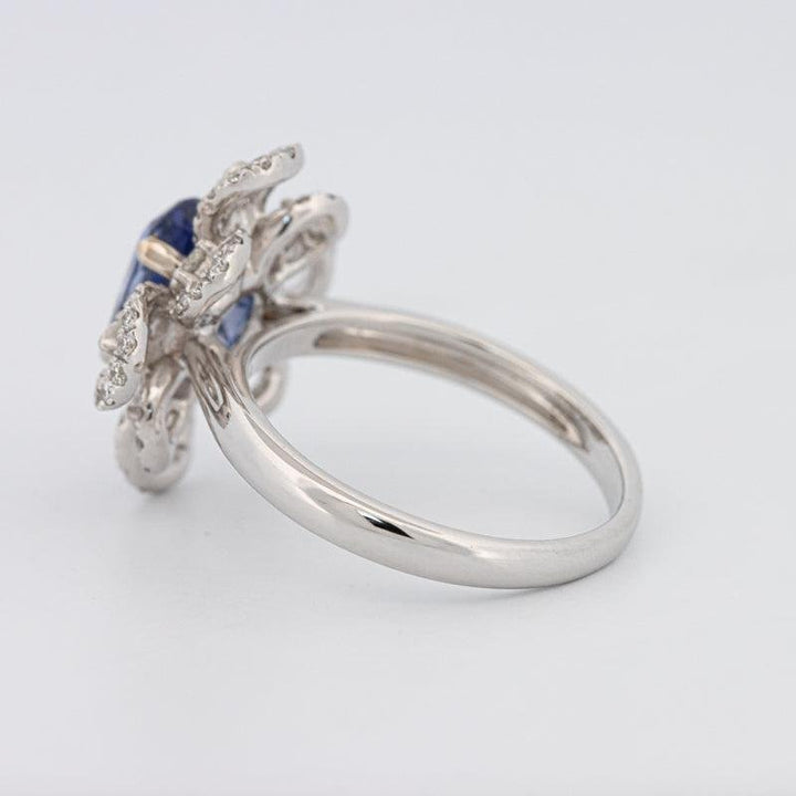1.80 CT Oval Blue Sapphire Flower Ring - ZIZOV DIAMONDS