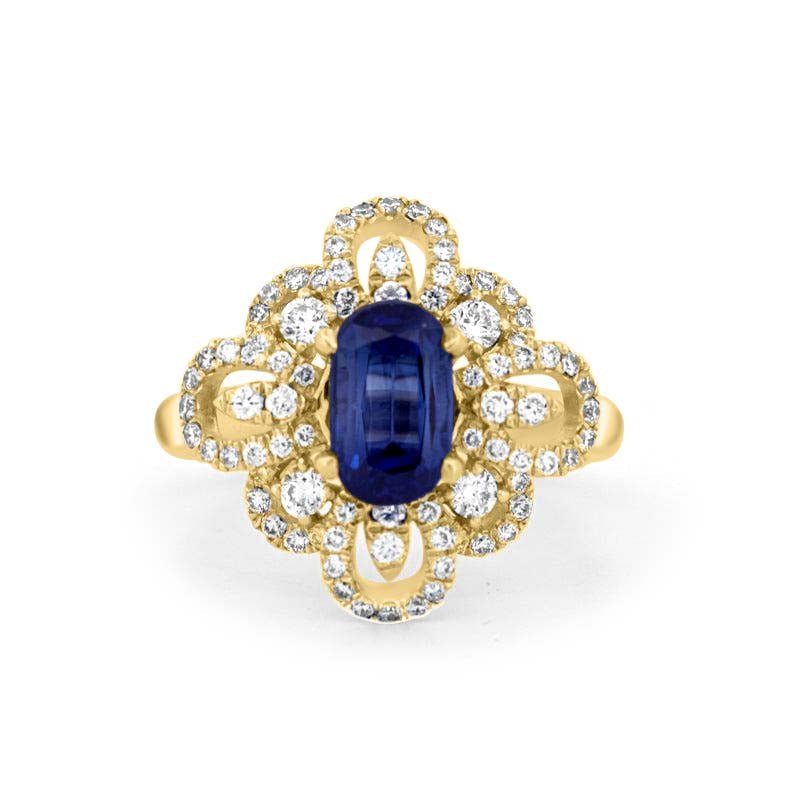 1.80 CT Oval Blue Sapphire Flower Ring - ZIZOV DIAMONDS