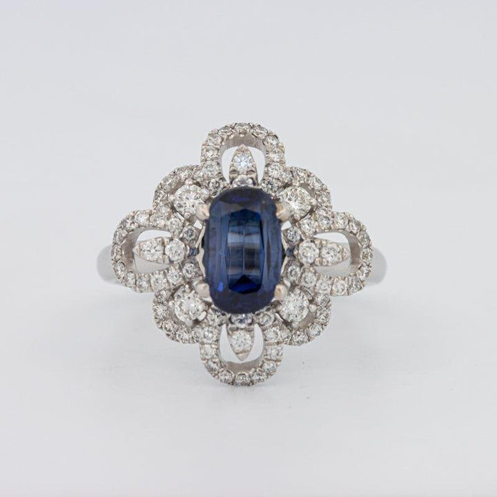 1.80 CT Oval Blue Sapphire Flower Ring - ZIZOV DIAMONDS