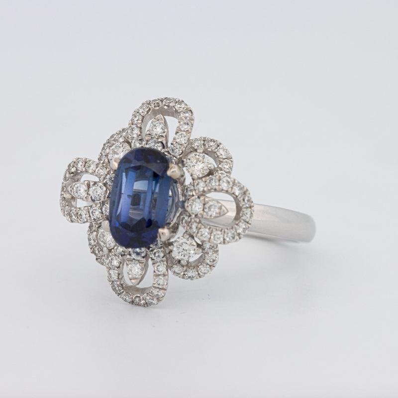 1.80 CT Oval Blue Sapphire Flower Ring - ZIZOV DIAMONDS