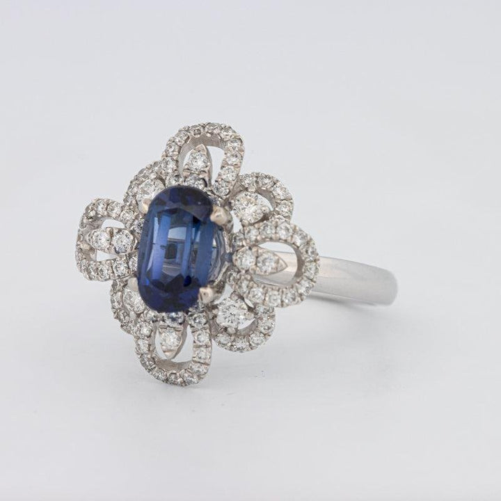 1.80 CT Oval Blue Sapphire Flower Ring - ZIZOV DIAMONDS