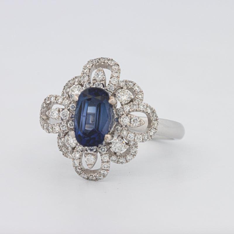 1.80 CT Oval Blue Sapphire Flower Ring - ZIZOV DIAMONDS