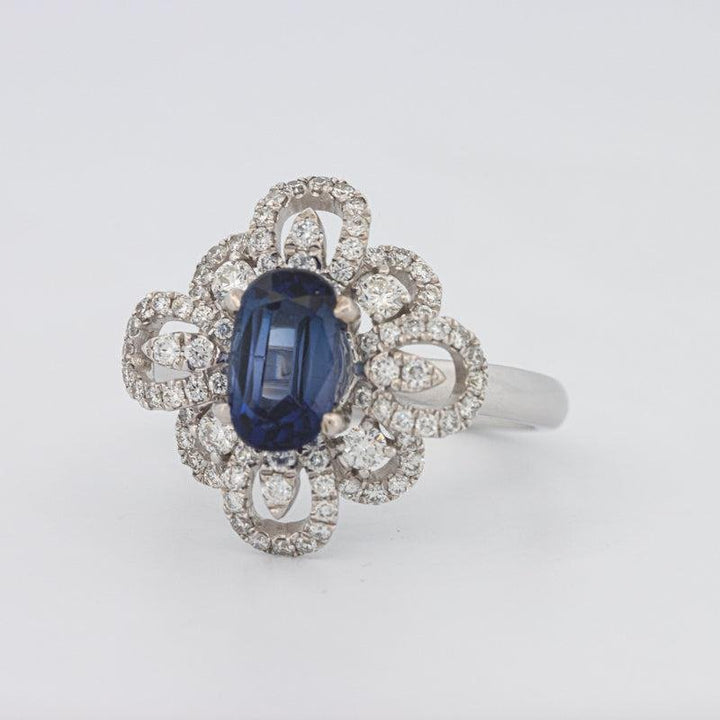 1.80 CT Oval Blue Sapphire Flower Ring - ZIZOV DIAMONDS