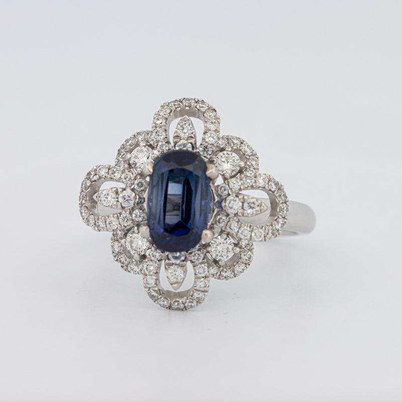 1.80 CT Oval Blue Sapphire Flower Ring - ZIZOV DIAMONDS
