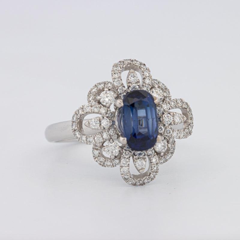 1.80 CT Oval Blue Sapphire Flower Ring - ZIZOV DIAMONDS