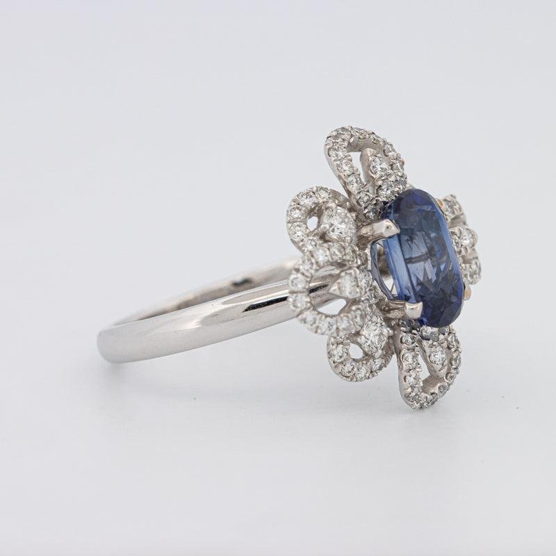 1.80 CT Oval Blue Sapphire Flower Ring - ZIZOV DIAMONDS