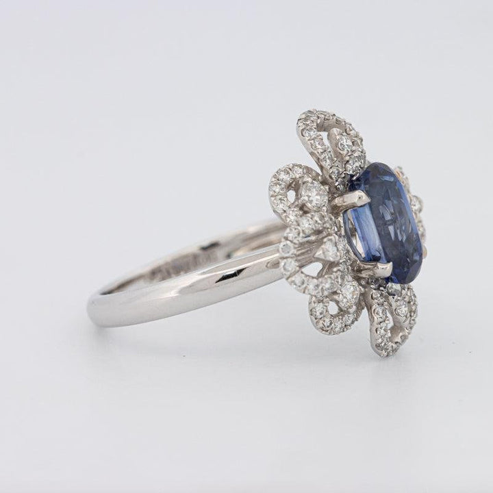 1.80 CT Oval Blue Sapphire Flower Ring - ZIZOV DIAMONDS