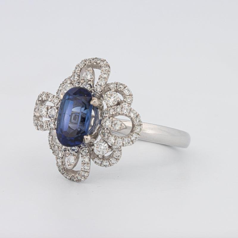 1.80 CT Oval Blue Sapphire Flower Ring - ZIZOV DIAMONDS