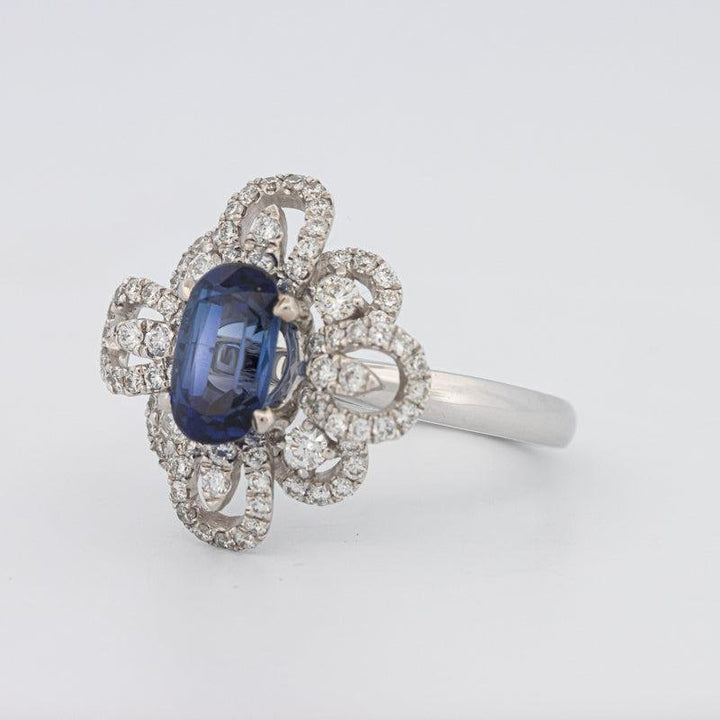 1.80 CT Oval Blue Sapphire Flower Ring - ZIZOV DIAMONDS