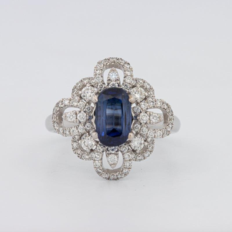 1,80 CT Ovaal Blauwe Saffier Bloem Ring