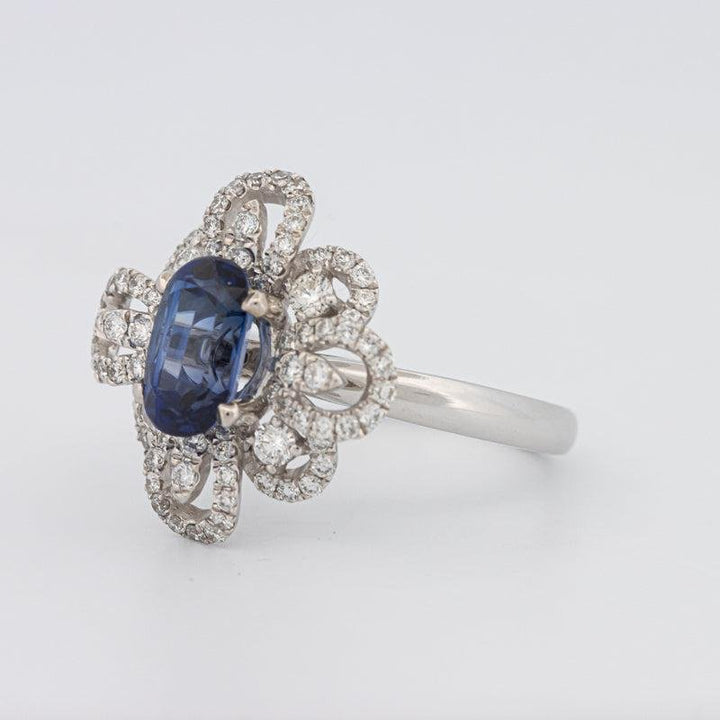 1.80 CT Oval Blue Sapphire Flower Ring - ZIZOV DIAMONDS
