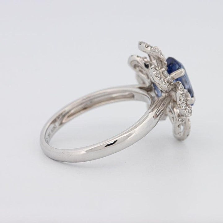 1.80 CT Oval Blue Sapphire Flower Ring - ZIZOV DIAMONDS