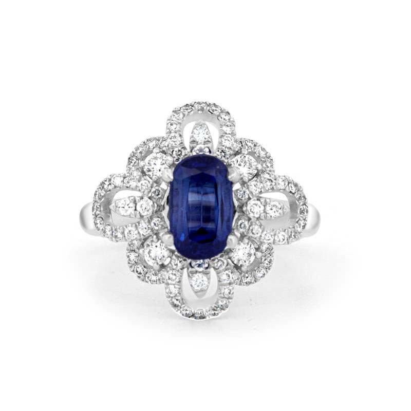 1.80 CT Oval Blue Sapphire Flower Ring - ZIZOV DIAMONDS