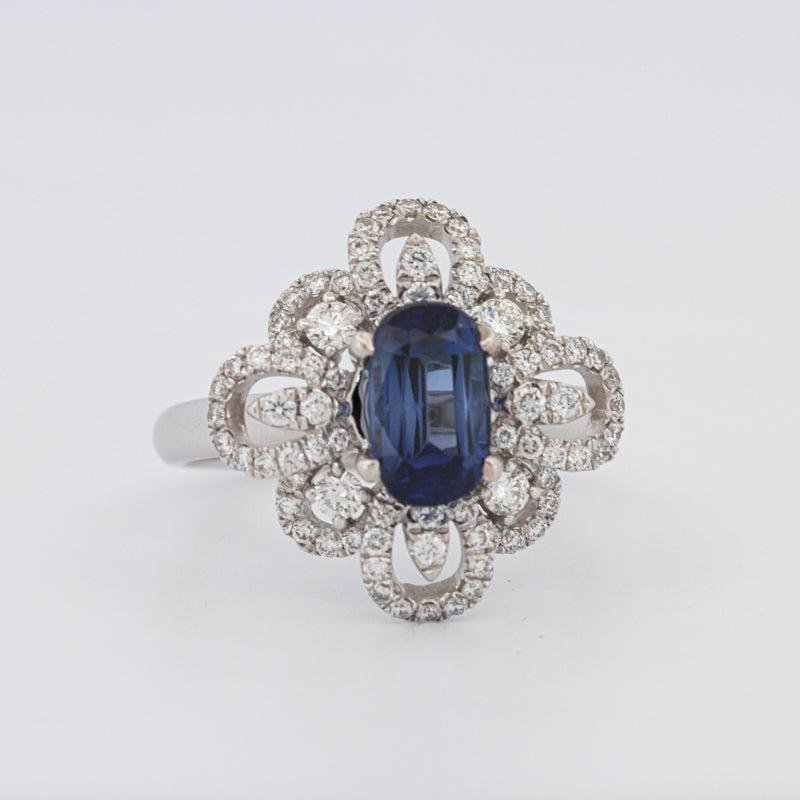 1.80 CT Oval Blue Sapphire Flower Ring - ZIZOV DIAMONDS