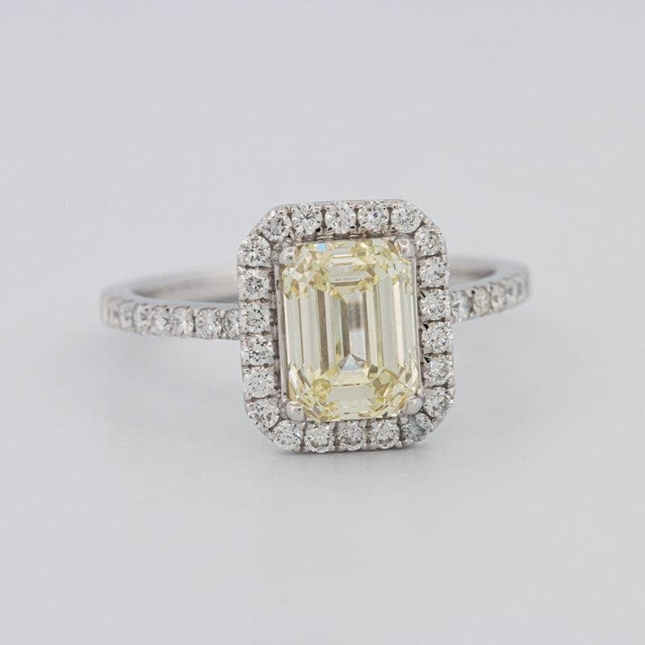 2 CT Fancy Light Yellow Emerald Cut Halo Solitaire - ZIZOV DIAMONDS