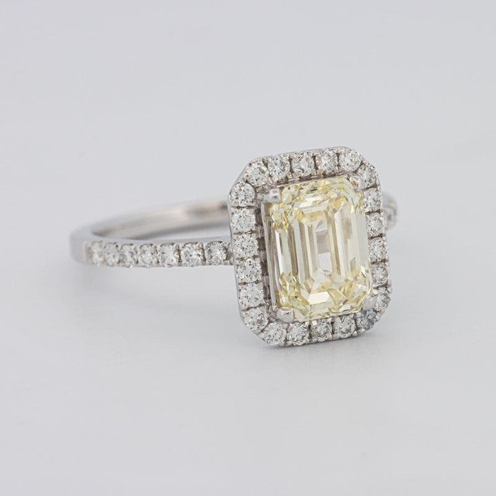 2 CT Fancy Light Yellow Emerald Cut Halo Solitaire - ZIZOV DIAMONDS
