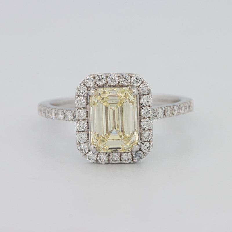 2 CT Fancy Light Yellow Emerald Cut Halo Solitaire - ZIZOV DIAMONDS