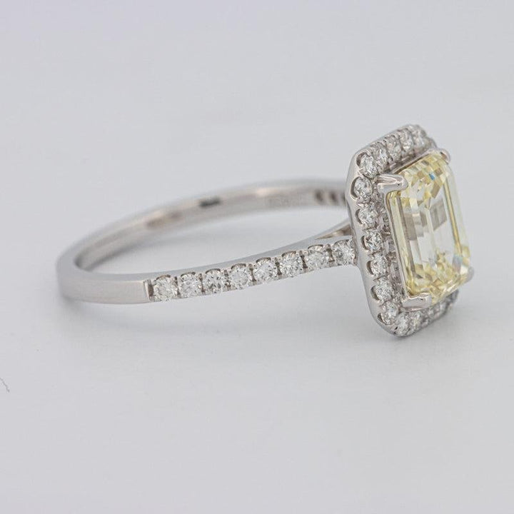 2 CT Fancy Light Yellow Emerald Cut Halo Solitaire - ZIZOV DIAMONDS