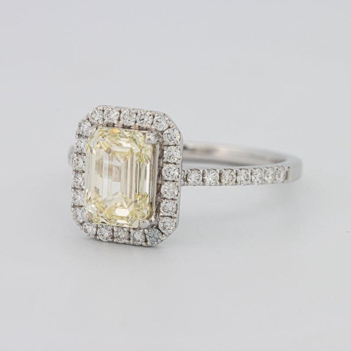 2 CT Fancy Light Yellow Emerald Cut Halo Solitaire - ZIZOV DIAMONDS