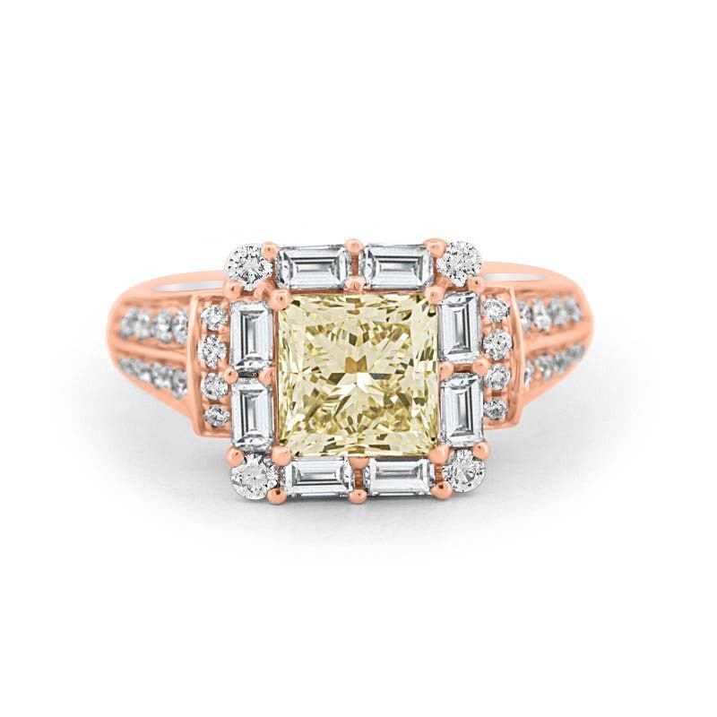 2 CT Fancy Light Yellow Square Radiant Halo Solitaire - ZIZOV DIAMONDS