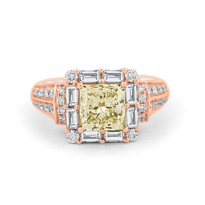 2 CT Fancy Light Yellow Square Radiant Halo Solitaire - ZIZOV DIAMONDS