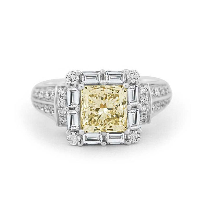 2 CT Fancy Light Yellow Square Radiant Halo Solitaire - ZIZOV DIAMONDS