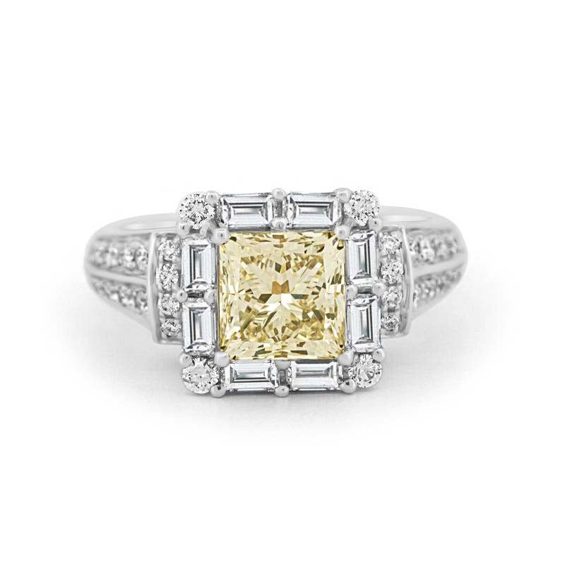 2 CT Fancy Light Yellow Square Radiant Halo Solitaire - ZIZOV DIAMONDS