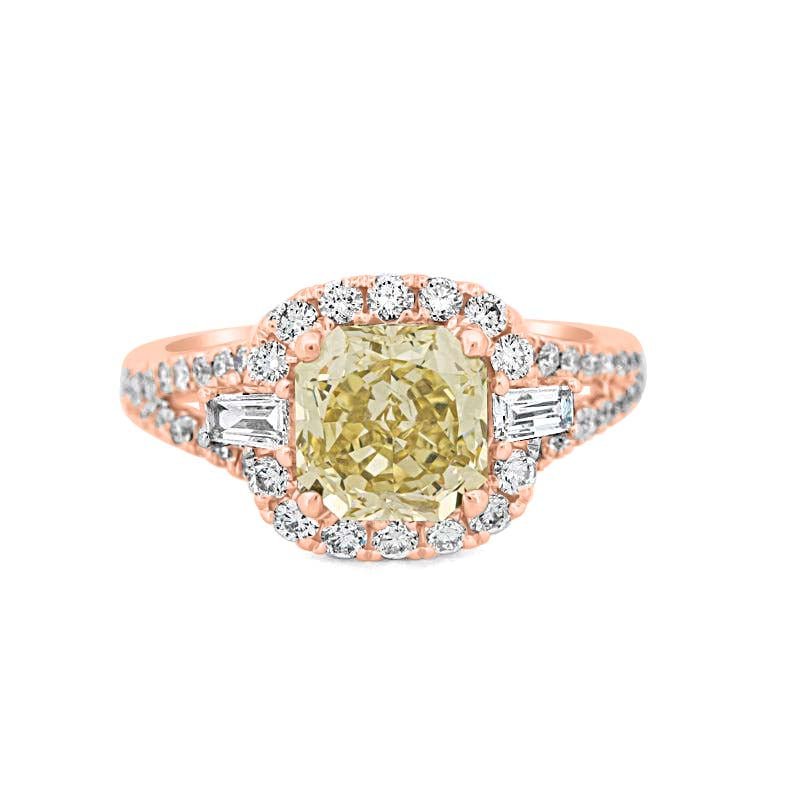 2 CT Fancy Yellow Square Radiant Halo Solitaire - ZIZOV DIAMONDS