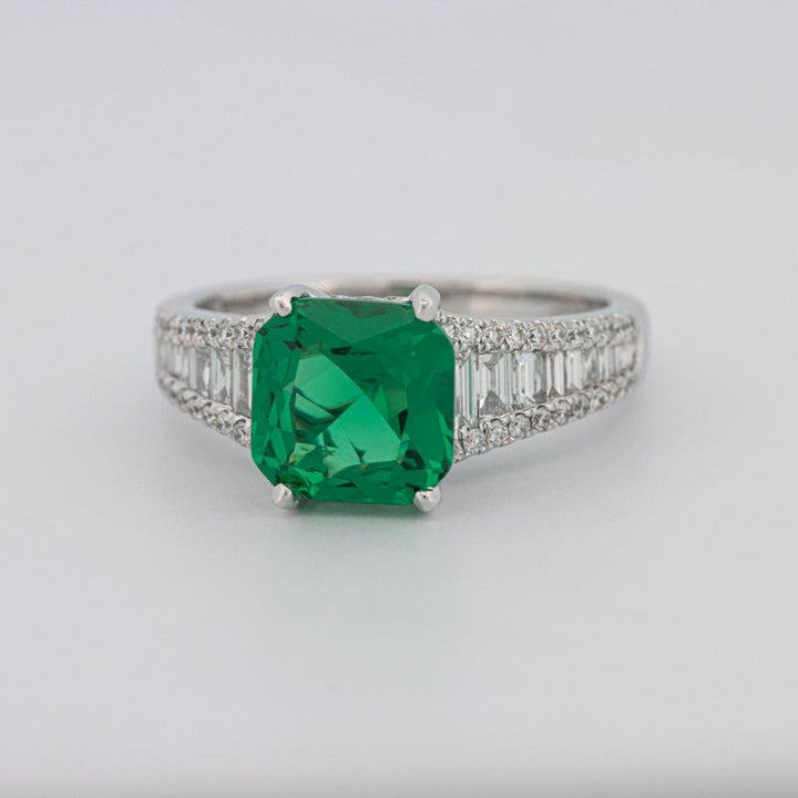 2 CT Square Radiant Green Emerald with Baguettes - ZIZOV DIAMONDS