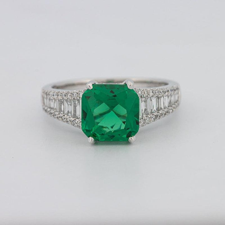 2 CT Square Radiant Green Emerald with Baguettes - ZIZOV DIAMONDS