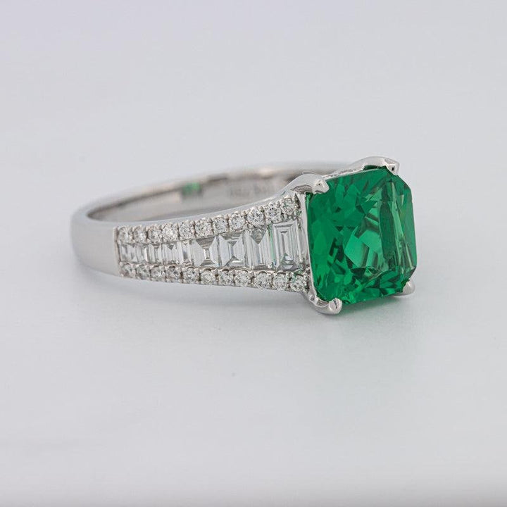 2 CT Square Radiant Green Emerald with Baguettes - ZIZOV DIAMONDS