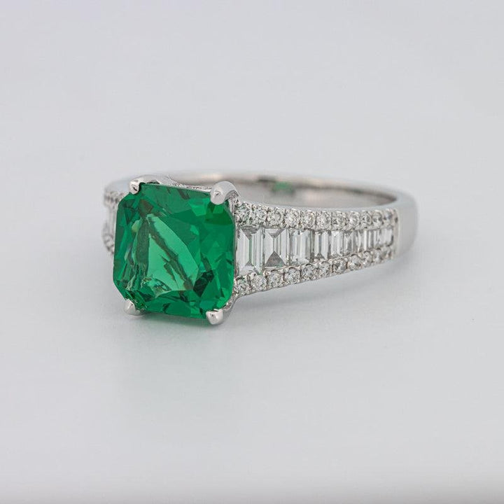 2 CT Square Radiant Green Emerald with Baguettes - ZIZOV DIAMONDS