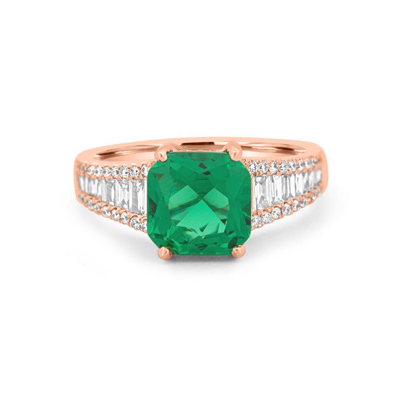 2 CT Square Radiant Green Emerald with Baguettes - ZIZOV DIAMONDS