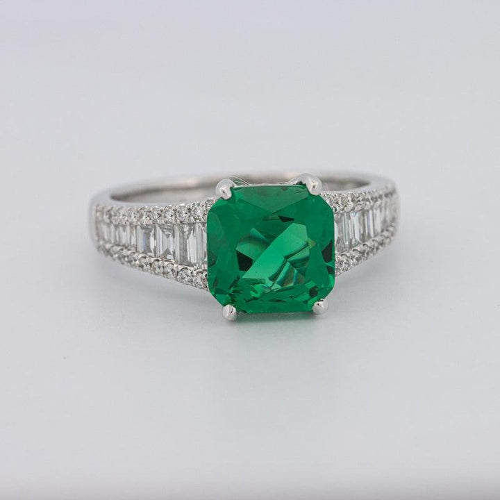 2 CT Square Radiant Green Emerald with Baguettes - ZIZOV DIAMONDS