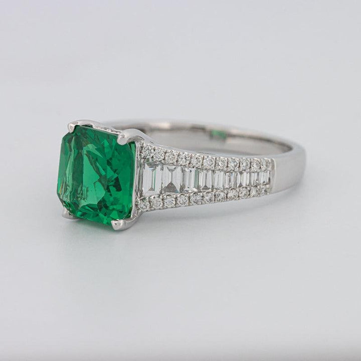 2 CT Square Radiant Green Emerald with Baguettes - ZIZOV DIAMONDS